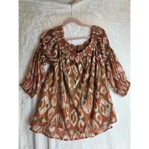 Shyanne Off The Shoulder‎ Smocked Neck Boho Print Blouse Top Size L